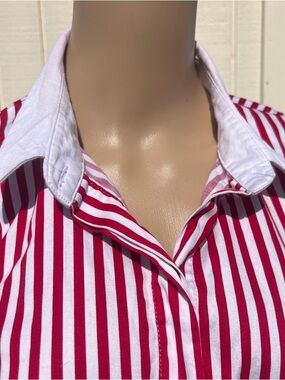 New York & Company Red Stripe Button Down Shirt | 7th Avenue Design Studio L